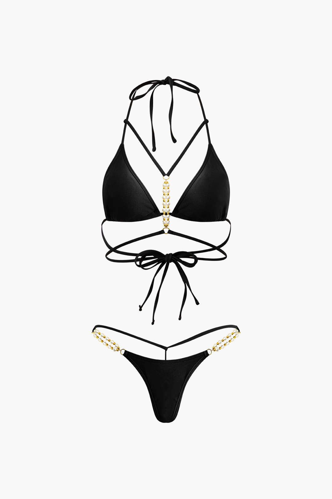 Pearl Decor Tie Halter Bikini Set
