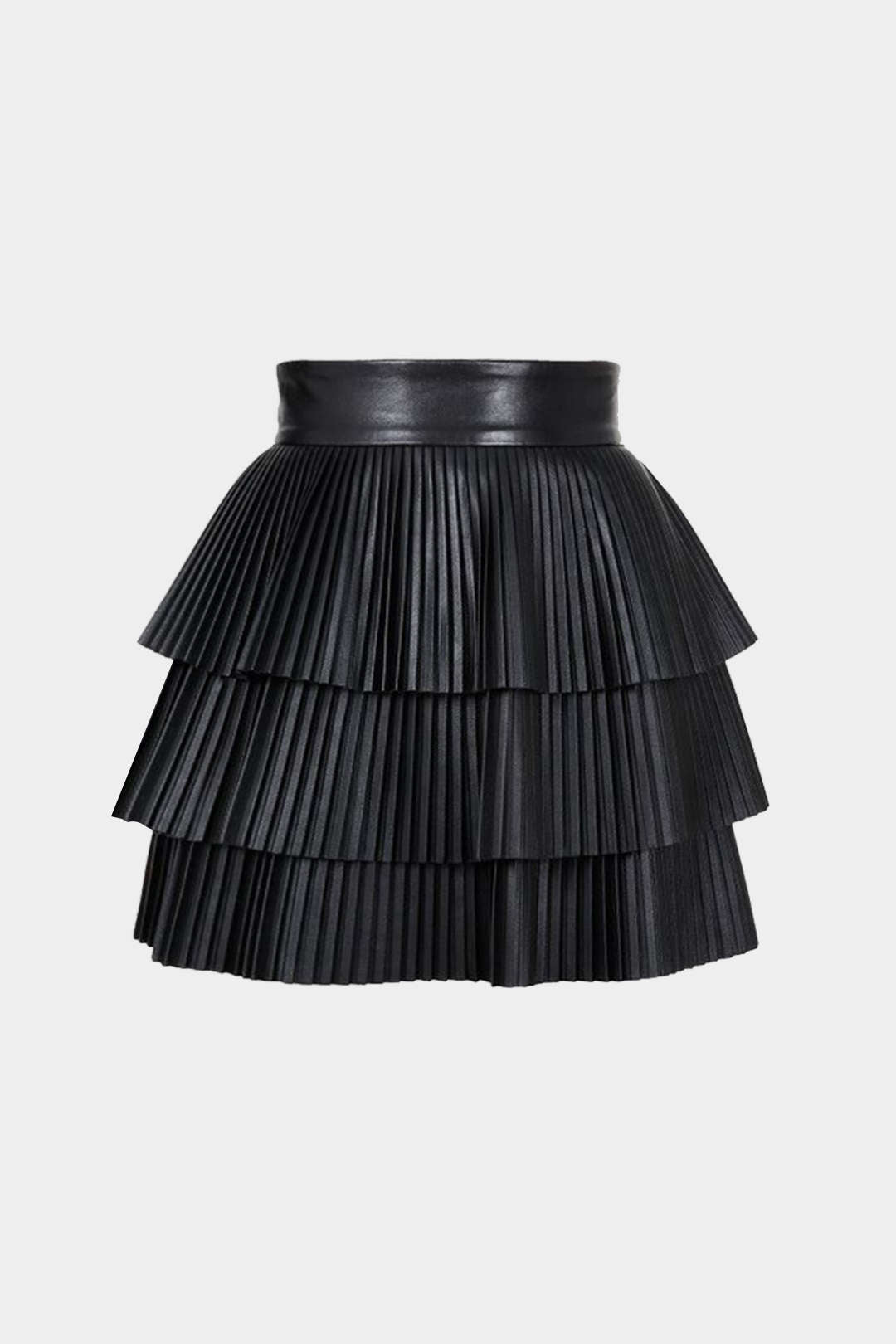 Faux Leather Pleated Layered Skirt