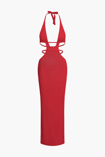 Cut Out Halter Backless Knit Maxi Dress