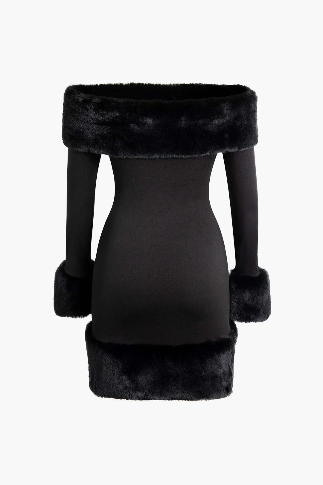 Faux Fur Trim Off Shoulder Midi Dress Micas Faux Fur Trim Off Shoulder Midi Dress Micas