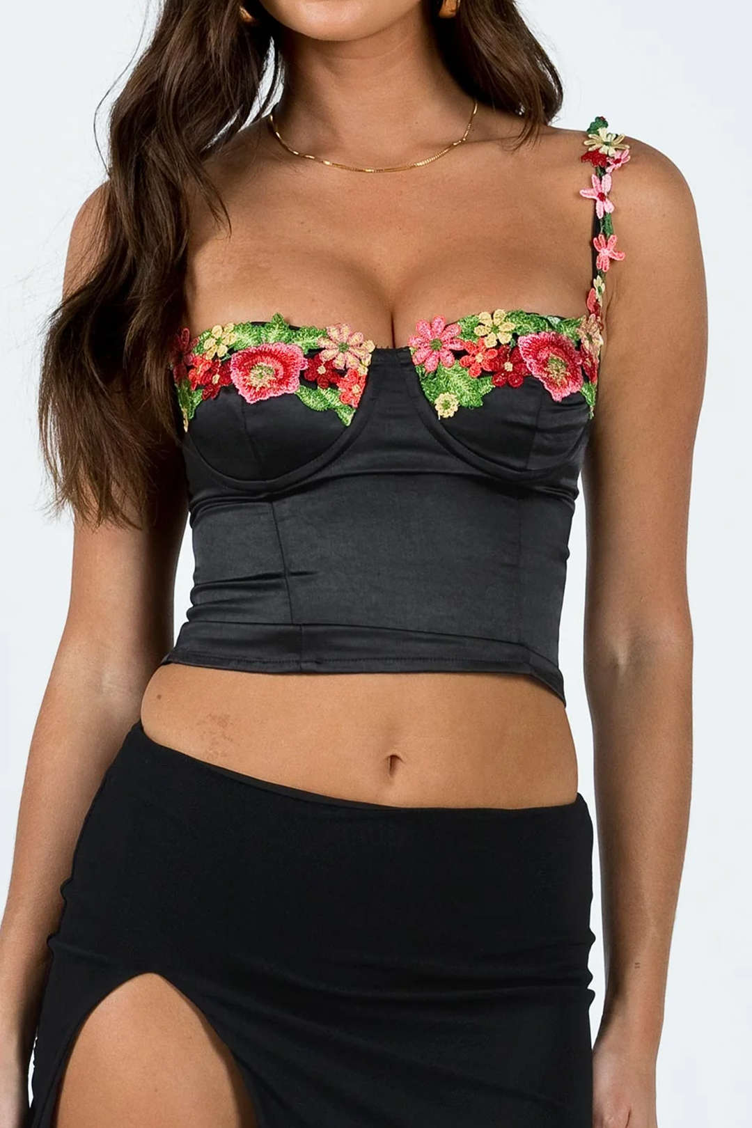 Floral Embroidery Zipper Cami Top
