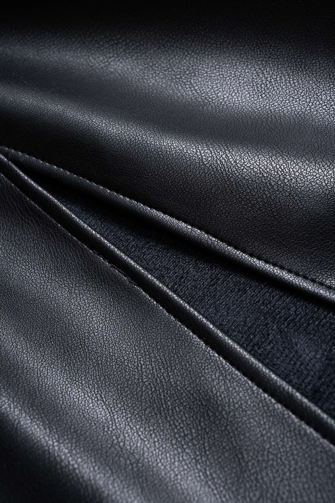 Faux Leather Patchwork Mock Neck Ruched Long Sleeve Midi Dress