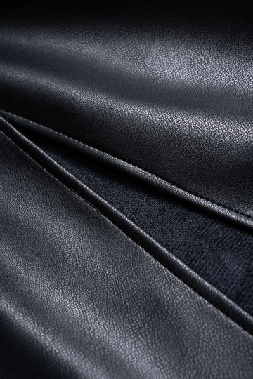 Faux Leather Patchwork Mock Neck Ruched Long Sleeve Midi Dress