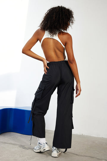 Solid Cut Out Asymmetrical Bodysuit