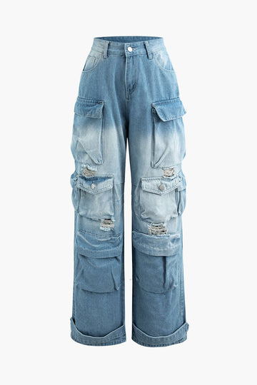 Ombre Multi Pocket Wide Leg Cargo Jeans