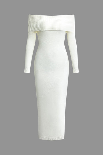 Off Shoulder Long Sleeve Knit Midi Dress