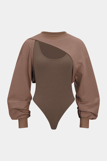 Cut Out Contrast Long Sleeve Bodysuit