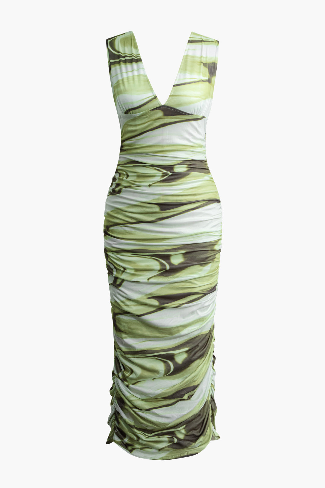 Abstract Print V-neck Ruched Tank Maxi Dress