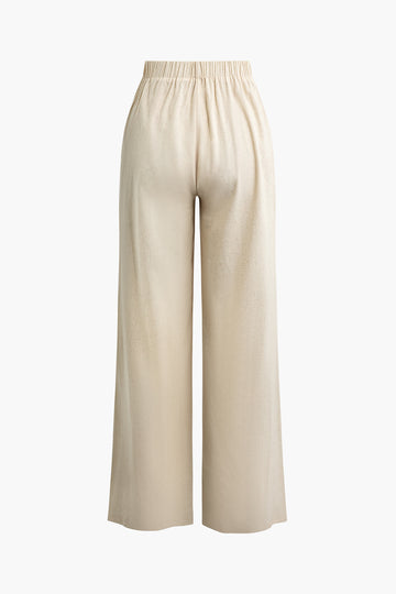 Linen Asymmetric Tie Strap Cowl Neck Cami Top And Pants Set
