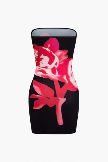 Blomsterprint stropløs Bodycon minikjole