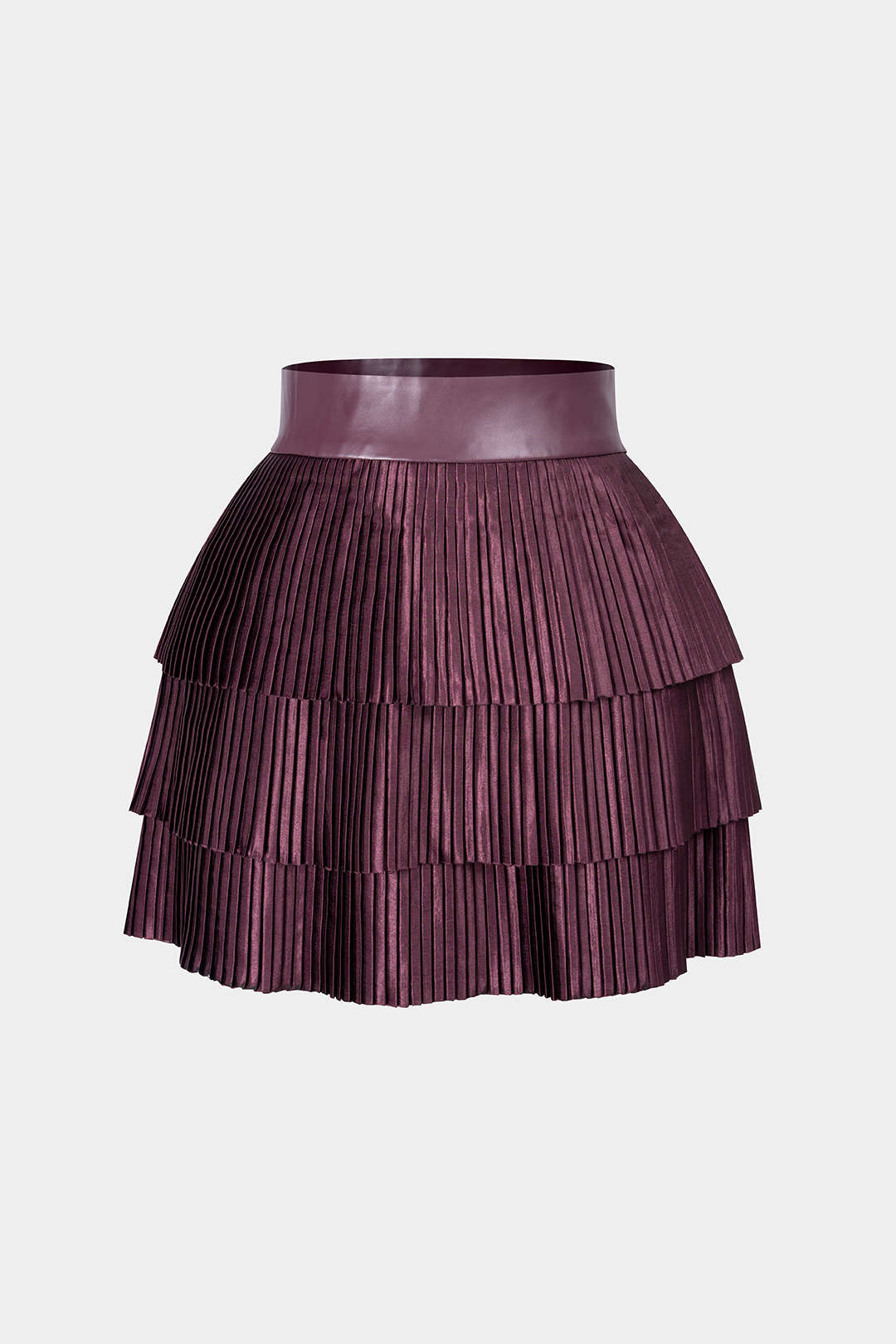 Faux Leather Pleated Layered Skirt