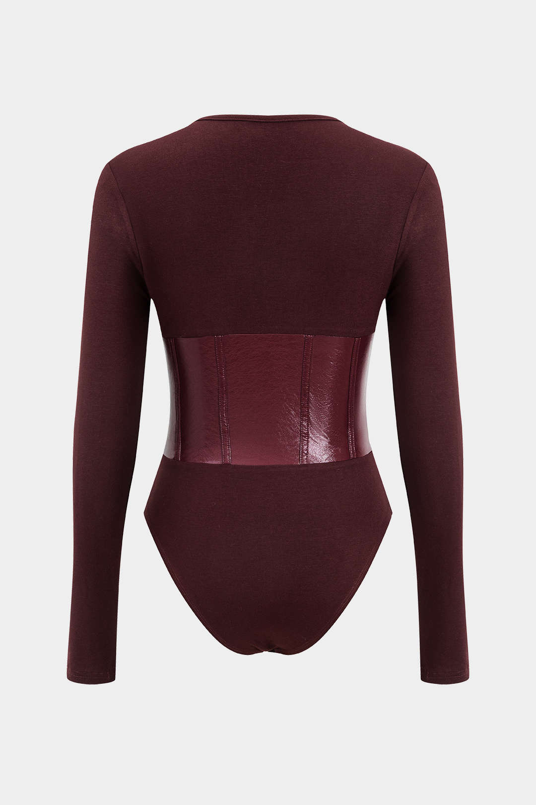 Patchwork Faux Leather Long Sleeve Bodysuit