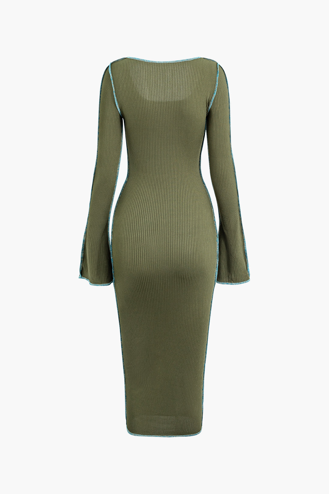 Contrast Stitching Round Neck Long Sleeve Maxi Dress