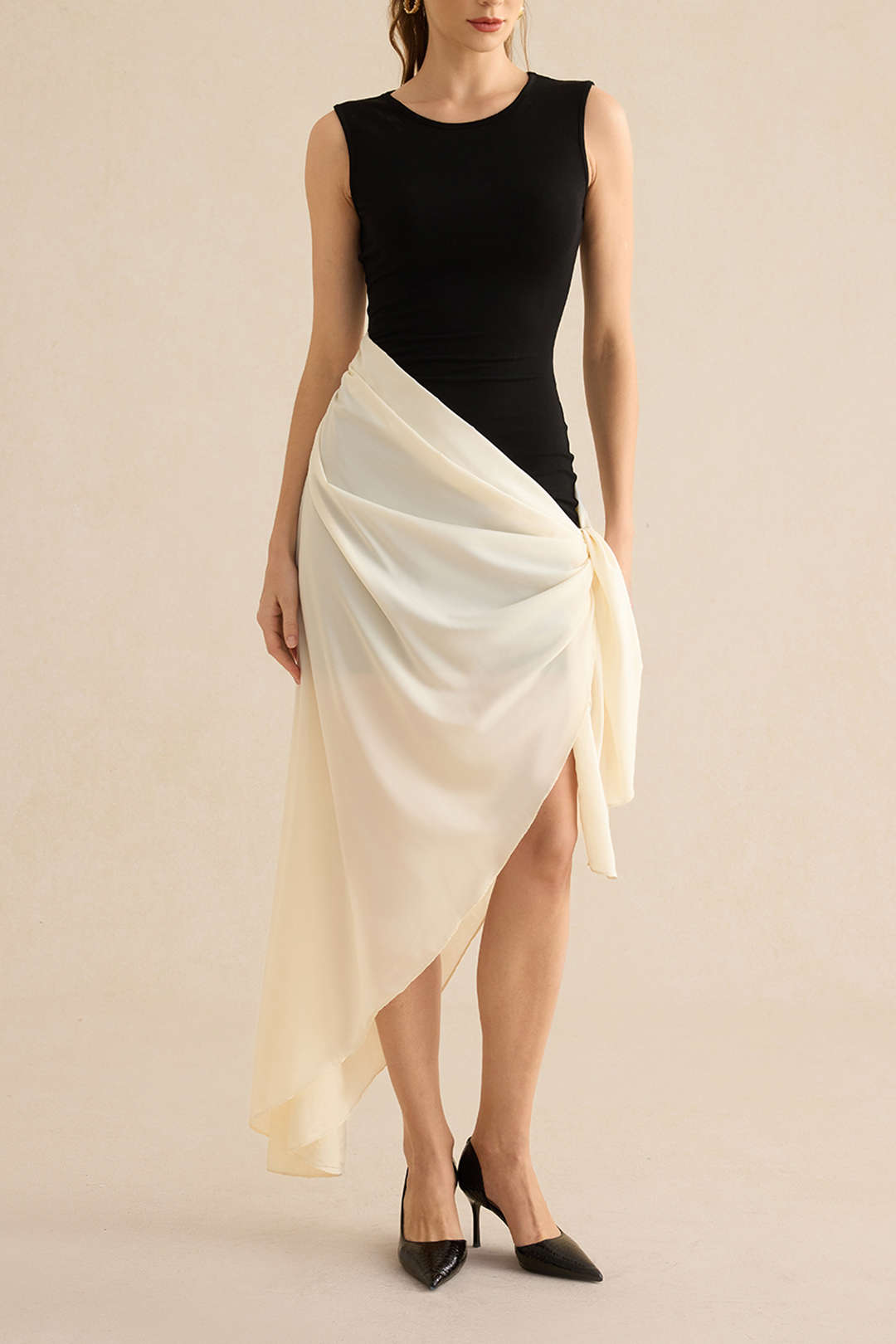 Tie Knot Ruched Sleeveless Maxi Dress