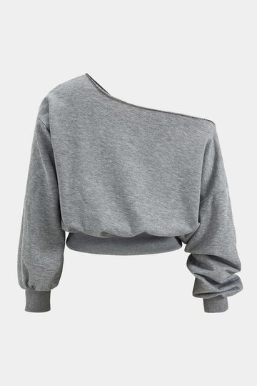 Plus Size Asymmetrical Neck Long-Sleeve Shirt