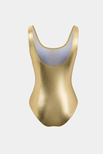 Tummy Control Metallic Round Neck One-piece Swimsuit