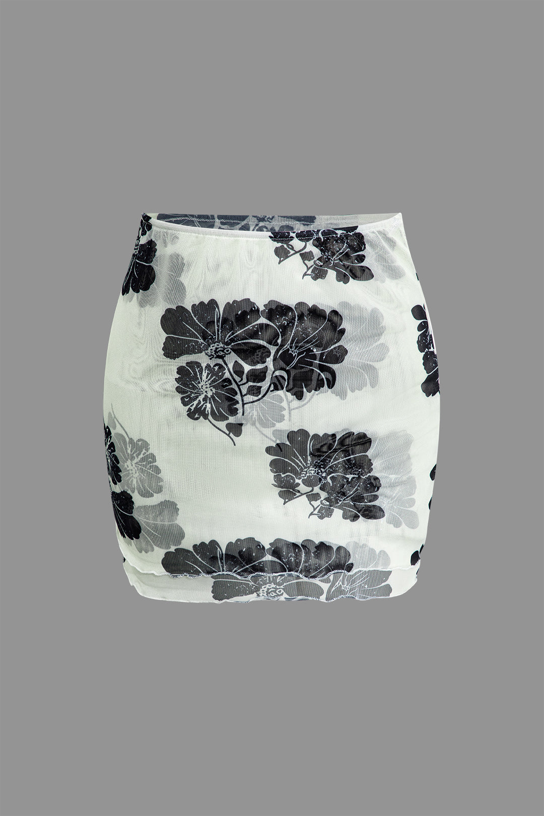 Floral Print Mesh Mini Skirt