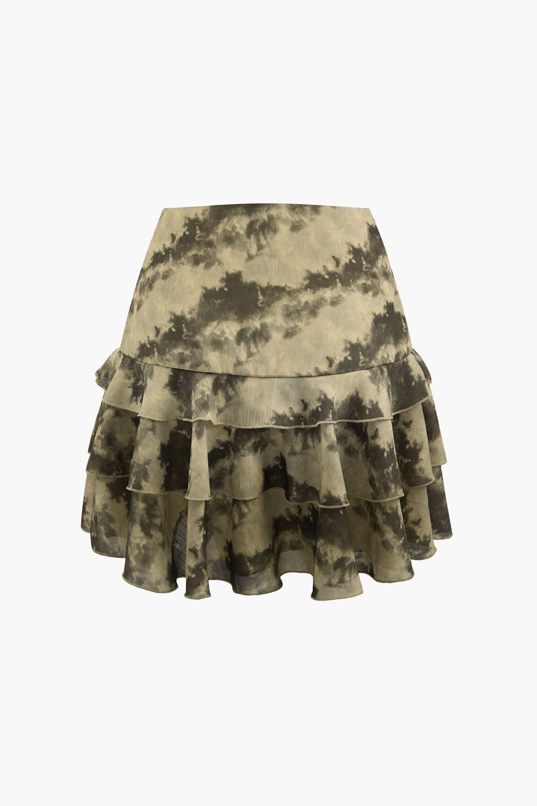 Tie Dye Drawstring Tiered Ruffle Mini Skirt