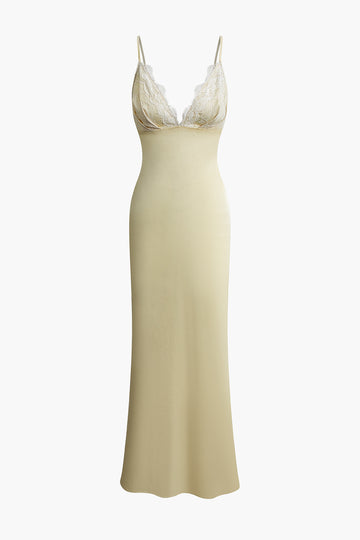 Lace Patchwork V-neck Slip Maxi Dress
