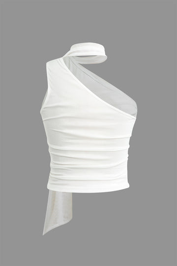 One-shoulder Tank Top with Scarf
