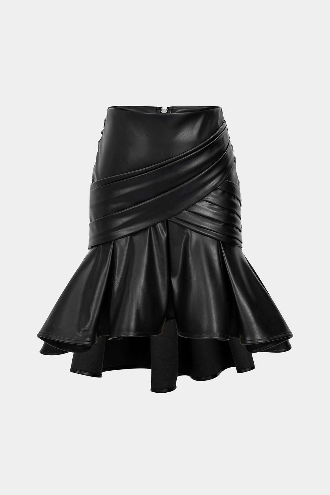 Faux Leather Ruffle Ruched Crossed Skirt