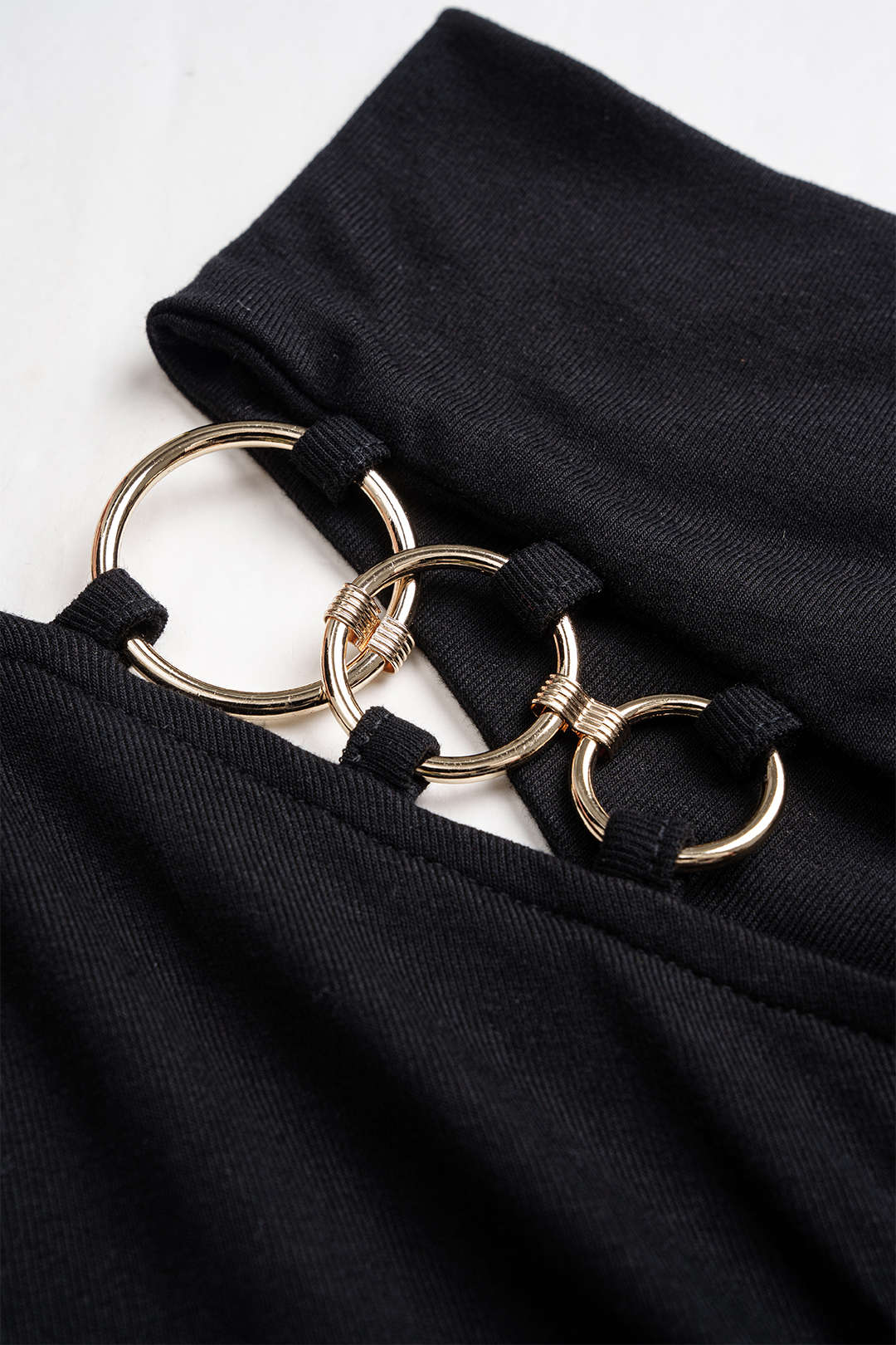 Metallic Ring Asymmetrical Long-Sleeve Top