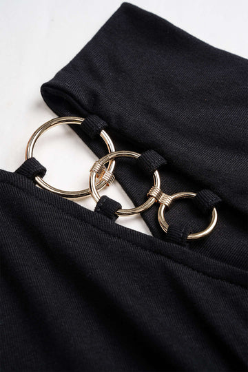 Metallic Ring Asymmetrical Long-Sleeve Top