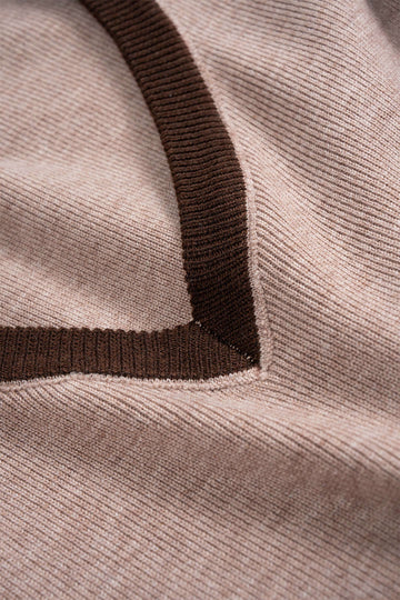 Knit Contrast V-Neck Long-Sleeve Top And Button Skirt Set