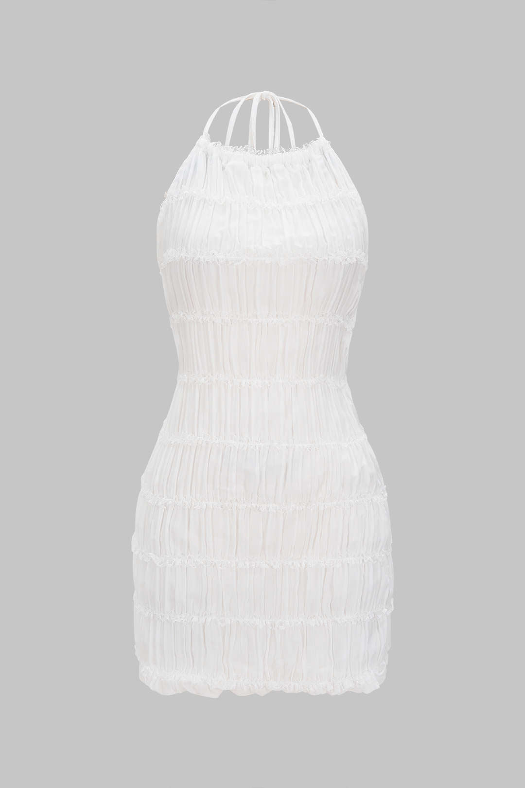 Halter Neck Chiffon Scallop Edge Backless Sleeveless Mini Dress  Micas