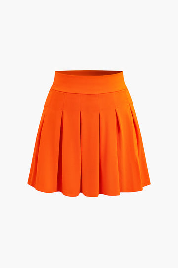 Button Up Crop Top and Pleated Skirt Set