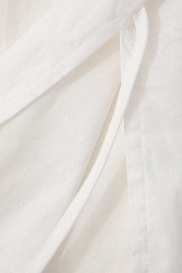 Linen-blend V-neck Belted Long Sleeve Shirt