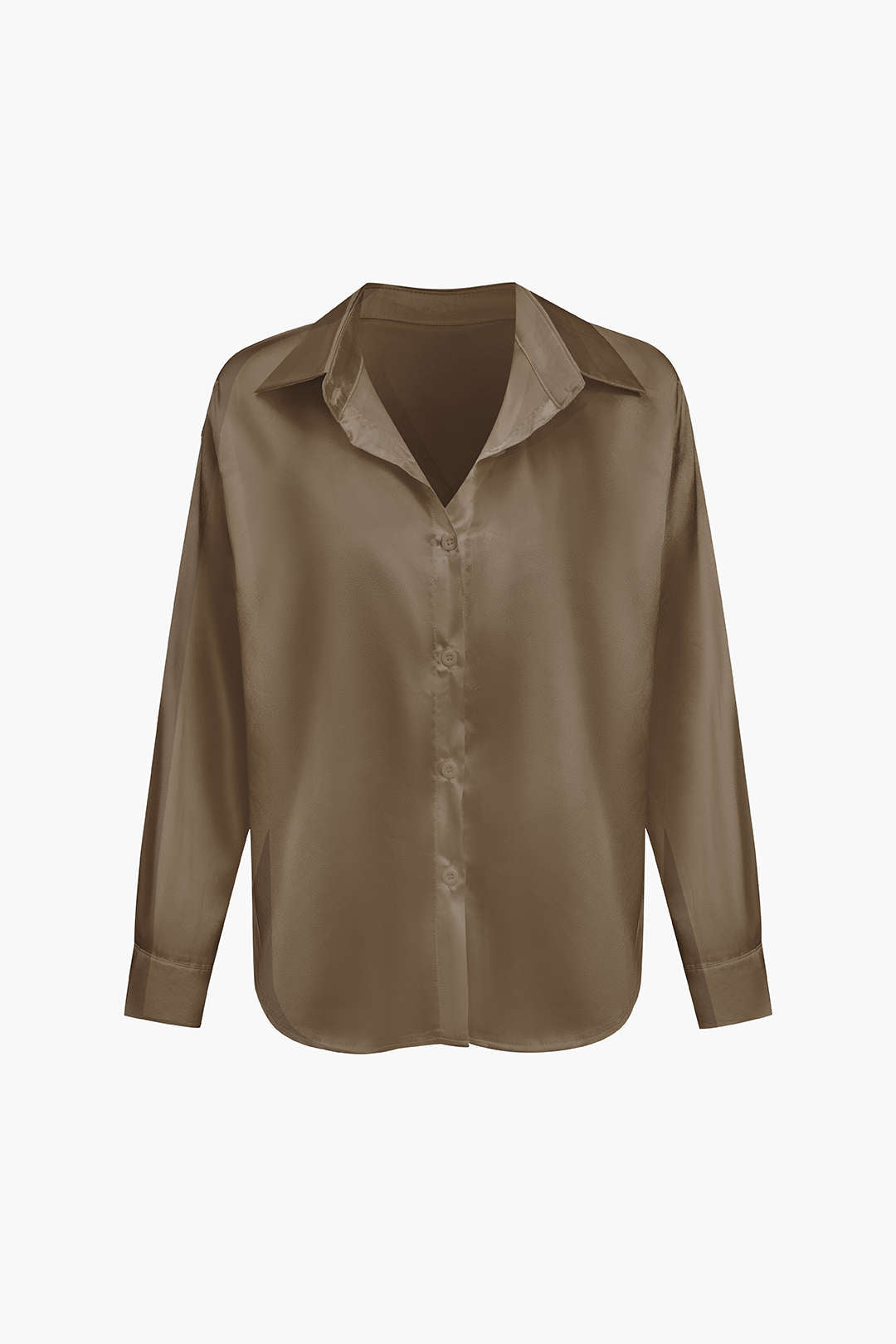 Basic Solid Satin Long-Sleeve Shirt