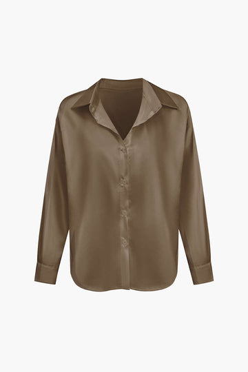 Basic Solid Satin Long-Sleeve Shirt