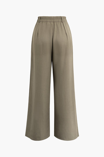 Solid Zip Up Pleated Wide Leg Pants