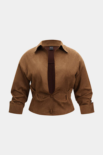 Plus Size Button V-Neck Long-Sleeve Top