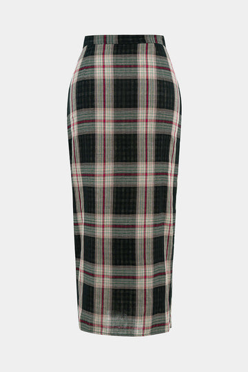 Plaid Print Tie Front High Waist Skirt