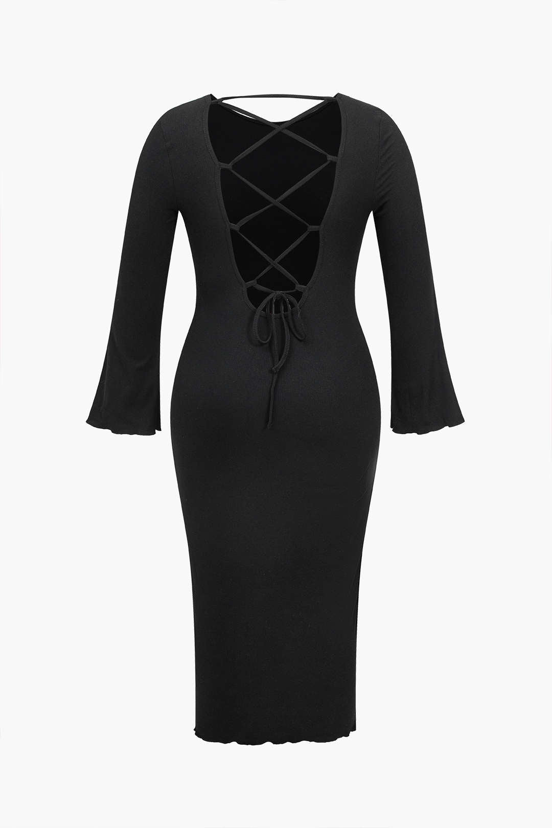 Plus Size Solid Knit Backless Tie Back Midi Dress