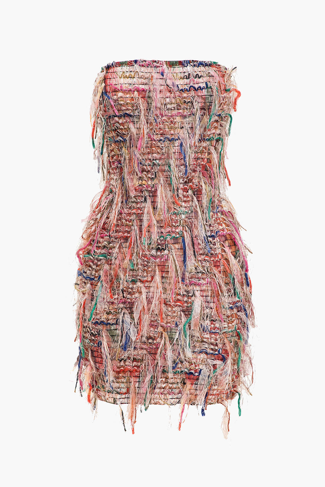 Fringe Mesh Strapless Mini Dress