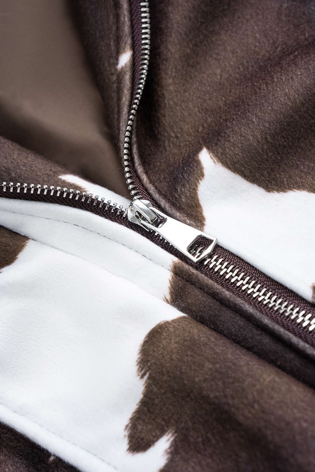 Color Block Print Faux Leather Patchwork Shirred Zipper Jacket