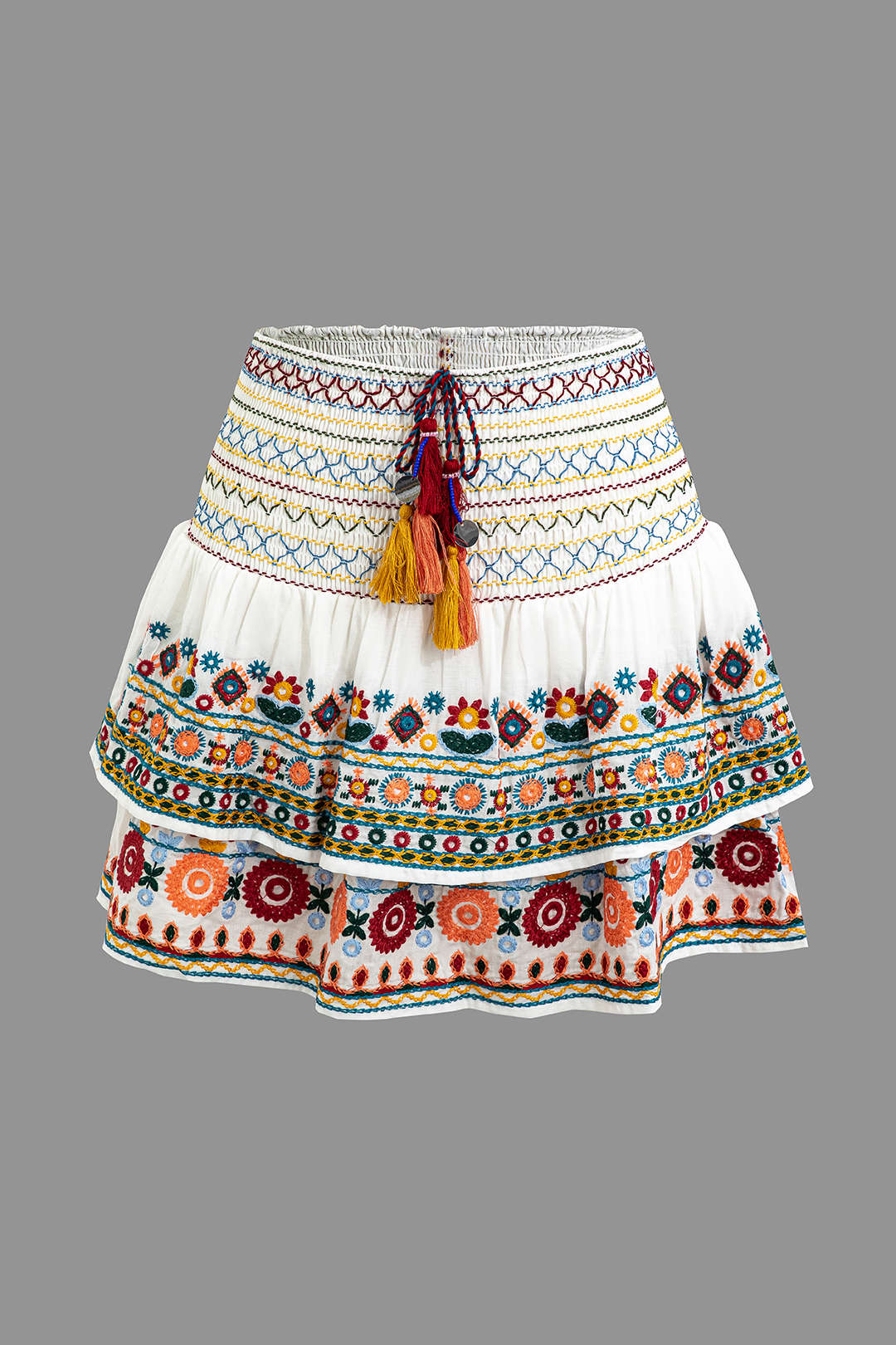 Ethnic Embroidered Layered Skirt