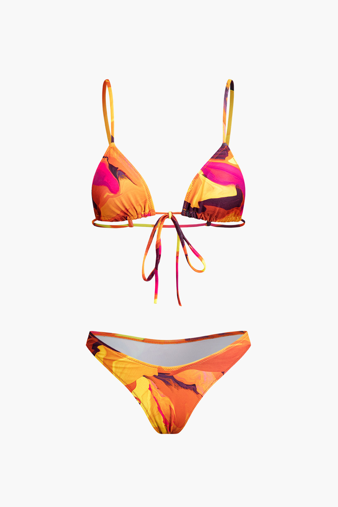 Abstract Print Tie Triangle Bikini Swimsuit