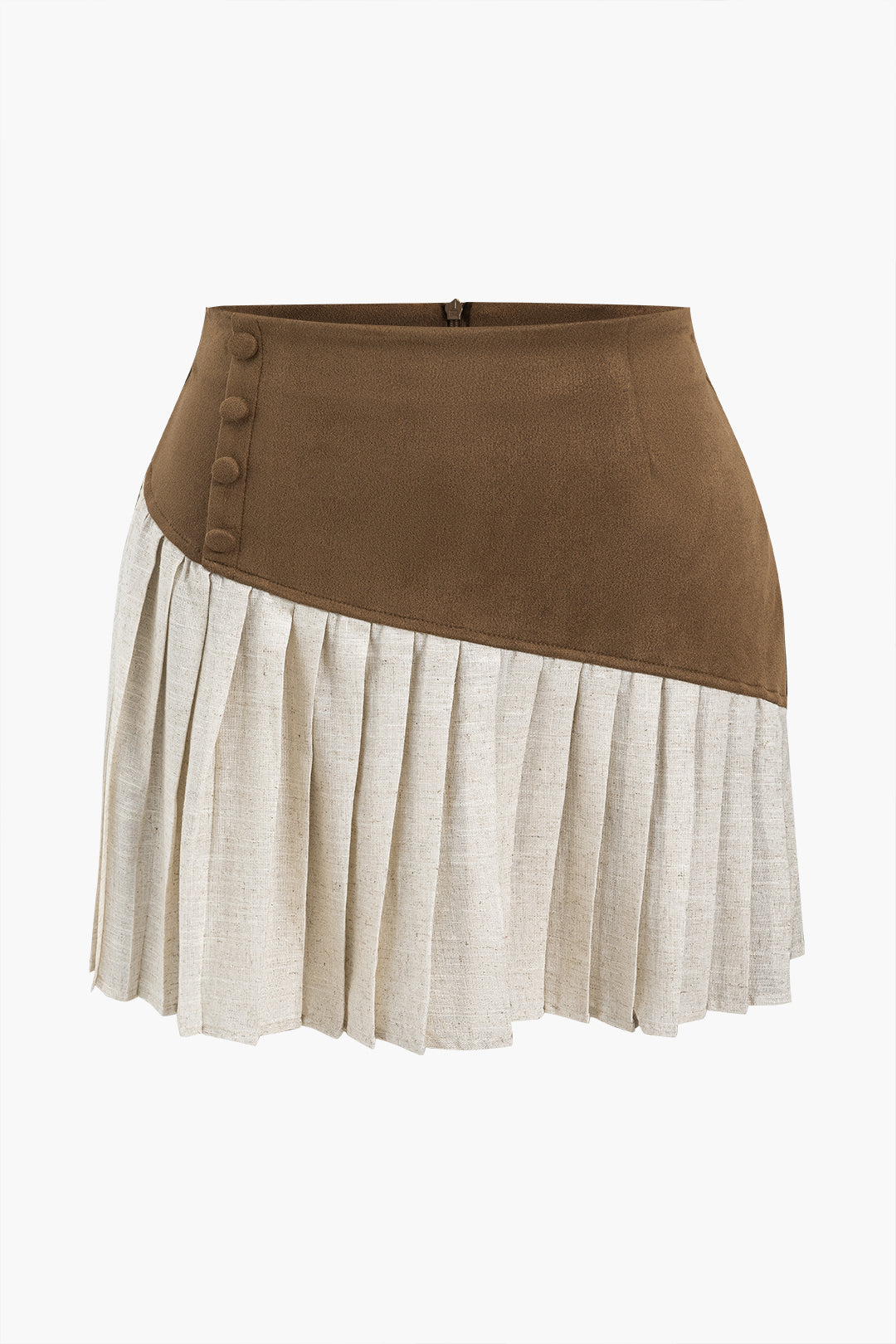 Plus Size Button Pleated Patchwork Skirt