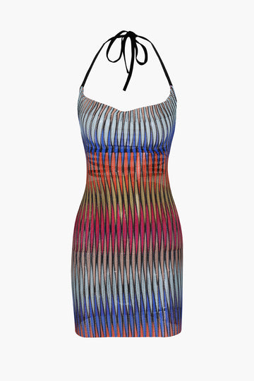 Multicolored Sheer Halter Draped Mini Dress