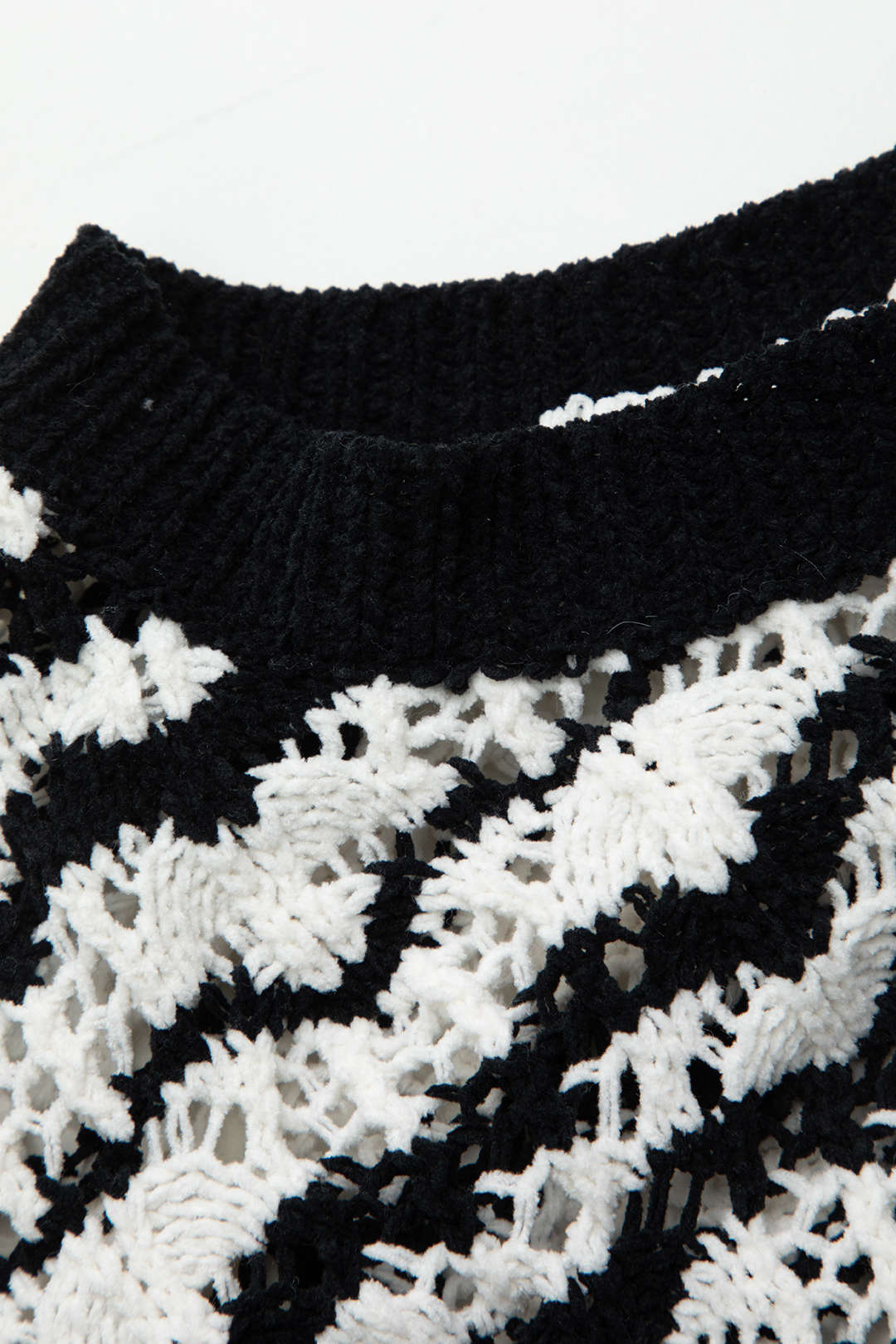 Stripe Round Neck Open Knit Crop Top