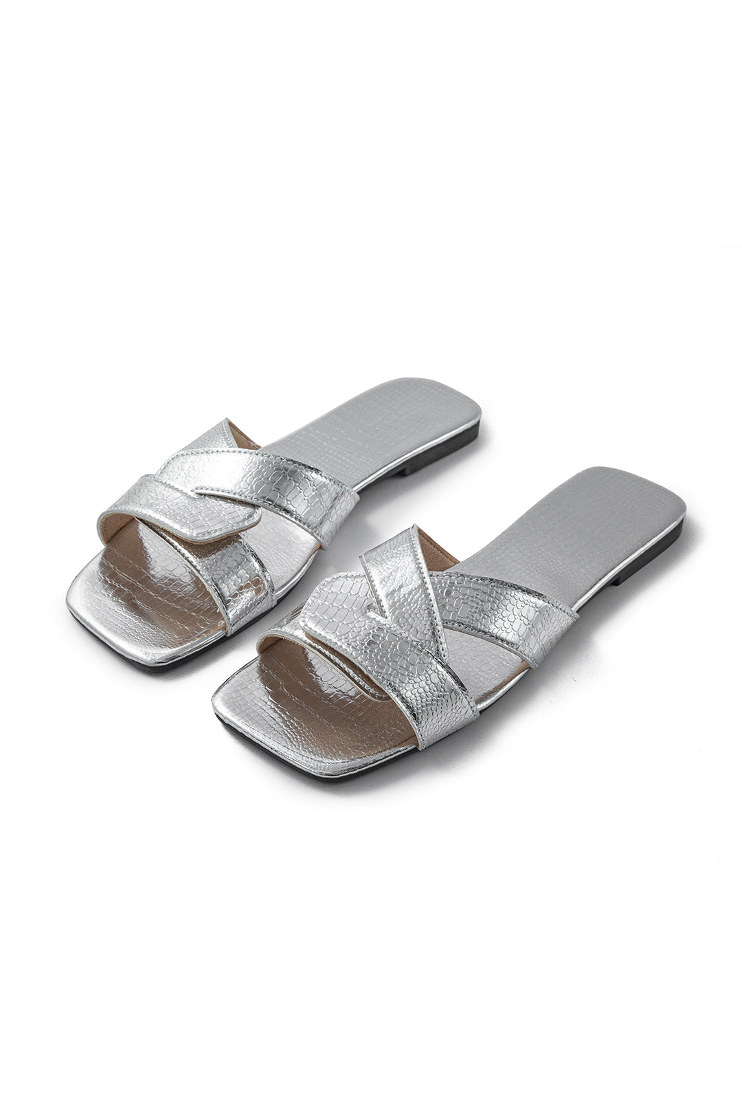 Metallic Textured Slide Sandals