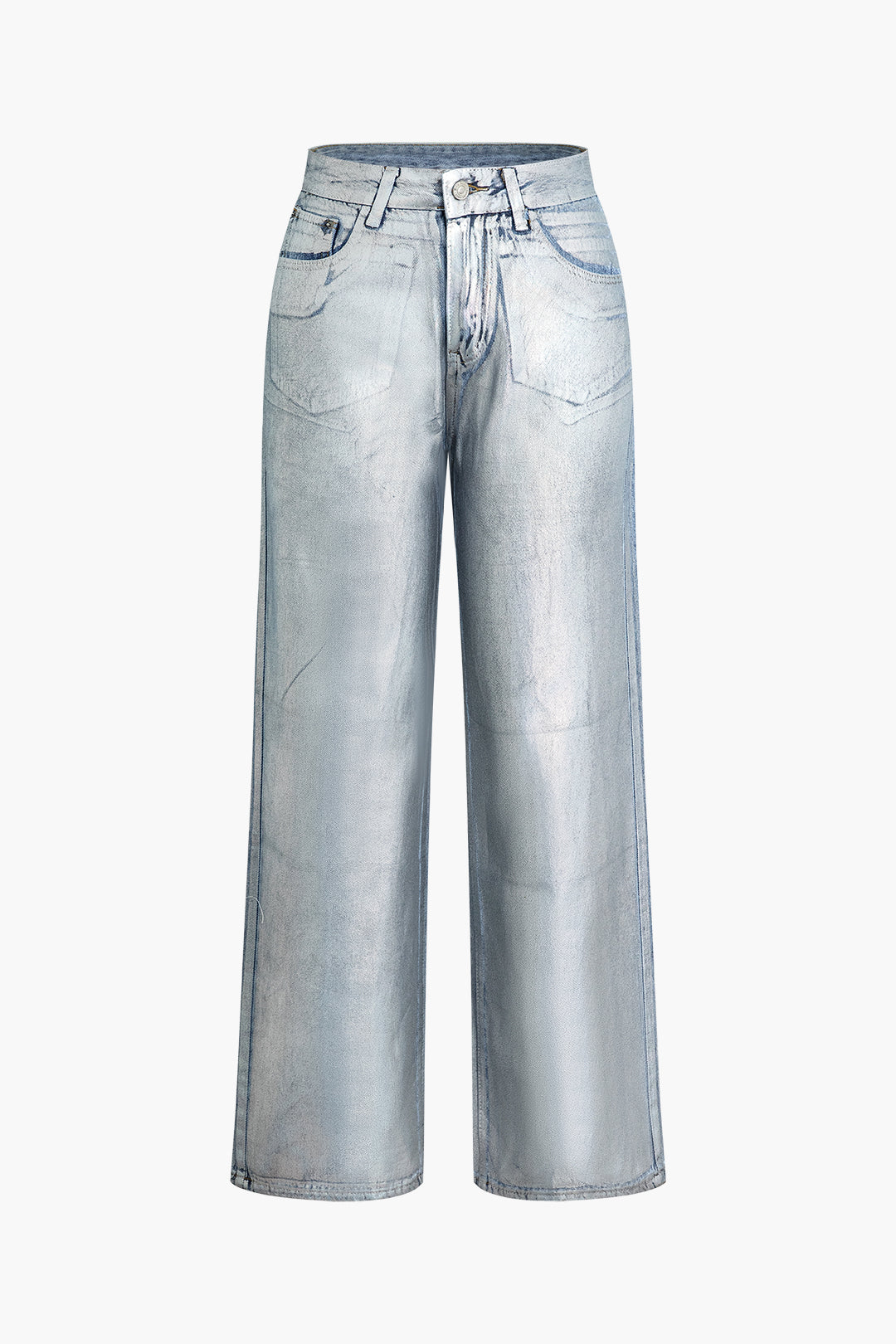 Metallic Foil Straight Leg Jeans