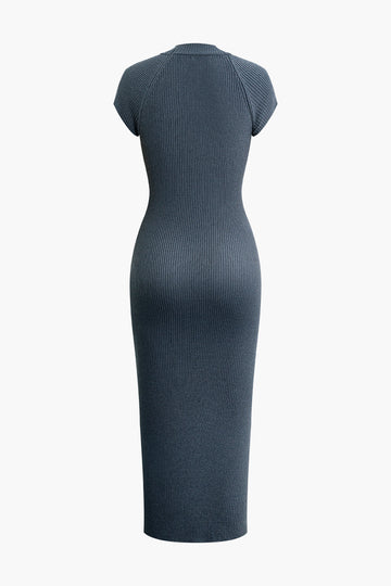 Solid Mock Neck Short Sleeve Knit Maxi Dress