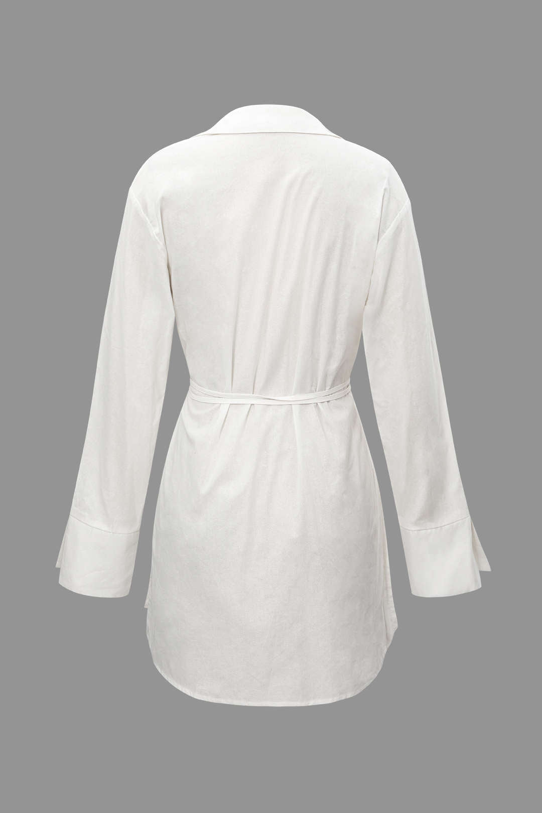 Linen-blend V-neck Belted Long Sleeve Shirt