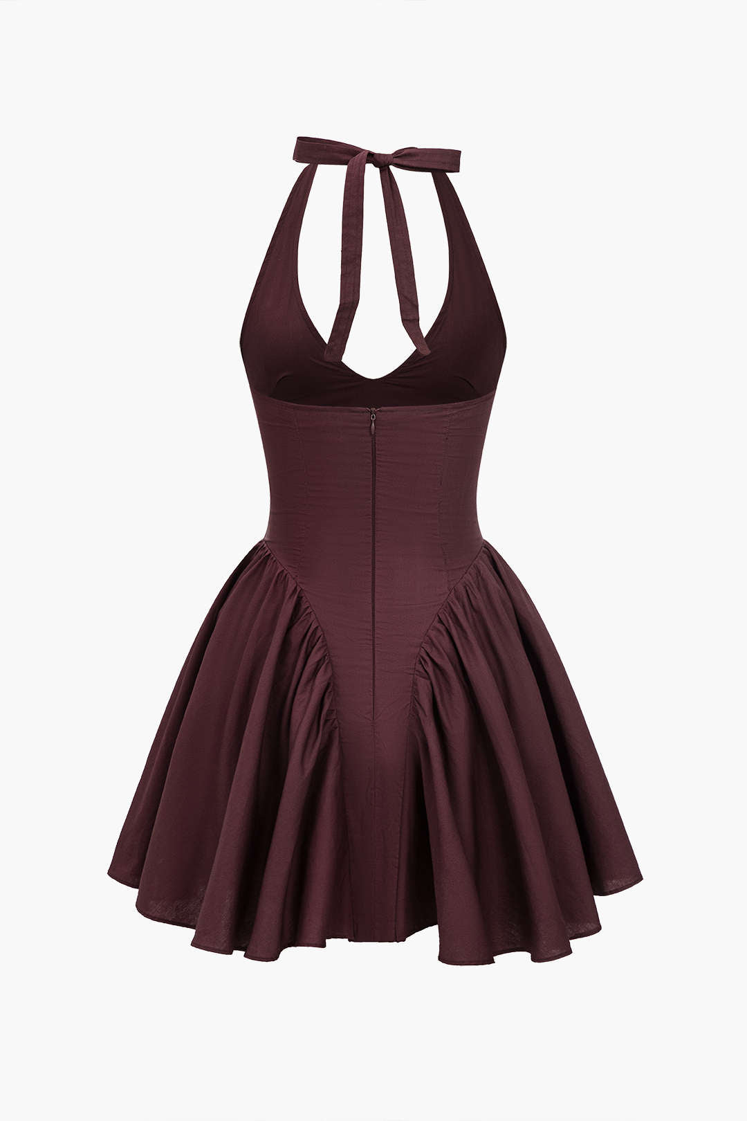 Solidu Halter V-neck Ruched Mini Dress