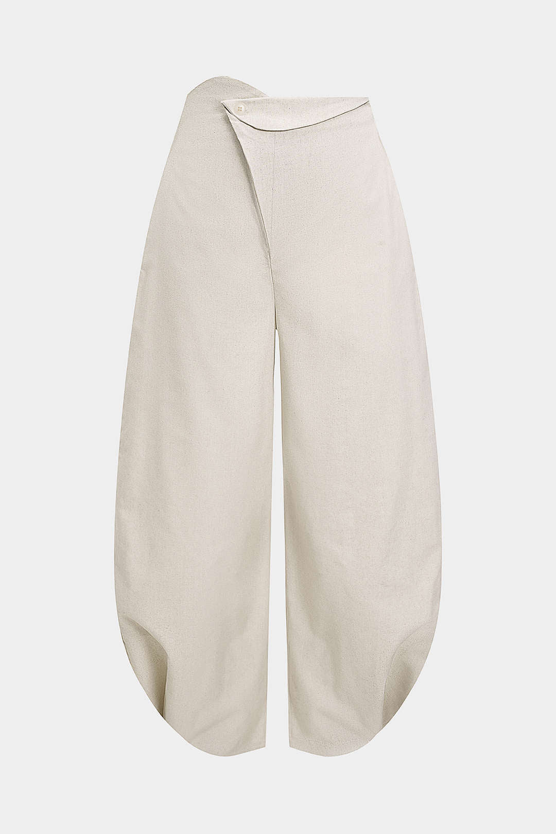 Linen Button Asymmetrical Ruched Barrel Trousers